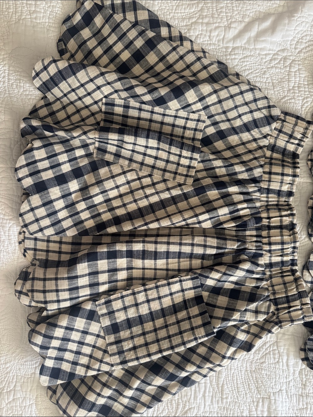 MARBLE Navy and Cream Gingham Two-Piece Crop Top and Skirt Set - Picture 2 of 4